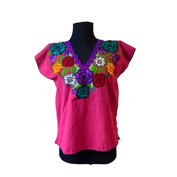 Embroidered Pink Floral V-Neck Top - Picture 9 of 14